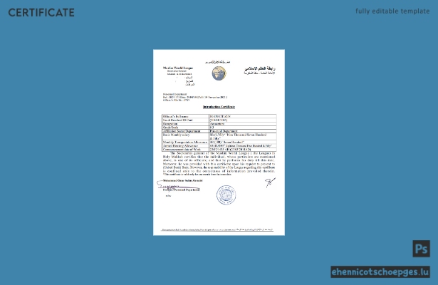 Einführungszertifikat für Mekka, Saudi-Arabien, im Word- und PDF-Format (Beispielansicht)